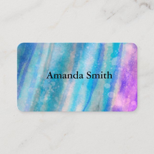 purple turquoise blue painted  watercolor aabstrac business card (Front)