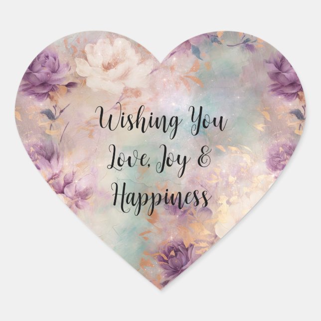 Purple Turquoise Blush Floral Heart Sticker (Front)