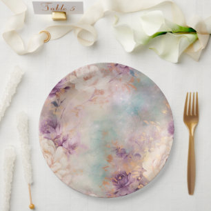 Purple Turquoise Blush Floral Paper Plate