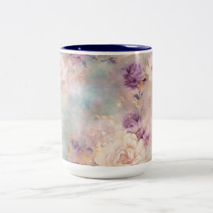 Purple Turquoise Blush Floral Two-Tone Coffee Mug