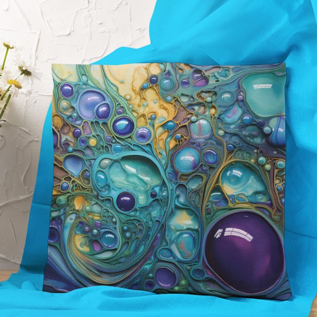 Purple Turquoise bubble Organic Shapes Cushion (Creator Uploaded)