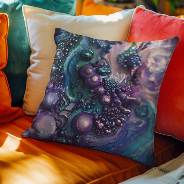 Purple Turquoise bubbles Organic Shapes Cushion (Creator Uploaded)