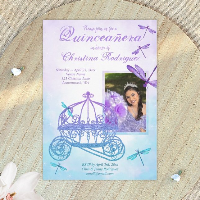 Purple & Turquoise Carriage Quinceañera Invitation (light purple and turquoise quinceanera invitations)