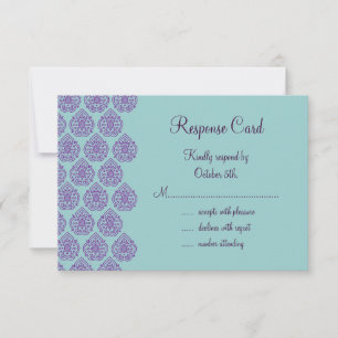 Purple/Turquoise Damask RSVP Card
