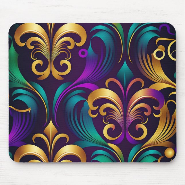 PURPLE TURQUOISE GOLD FLEUR DI LIS MARDI GRAS MOUSE PAD (Front)