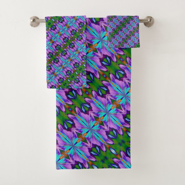 Purple Turquoise Green Abstract Design Bath Towel Set (Insitu)