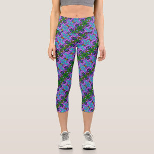 Purple Turquoise Green Abstract Design   Capri Leggings