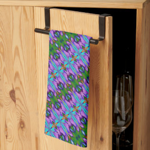 Purple Turquoise Green Abstract Design  Tea Towel