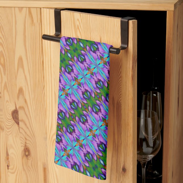 Purple Turquoise Green Abstract Design  Tea Towel (Thirds Fold)