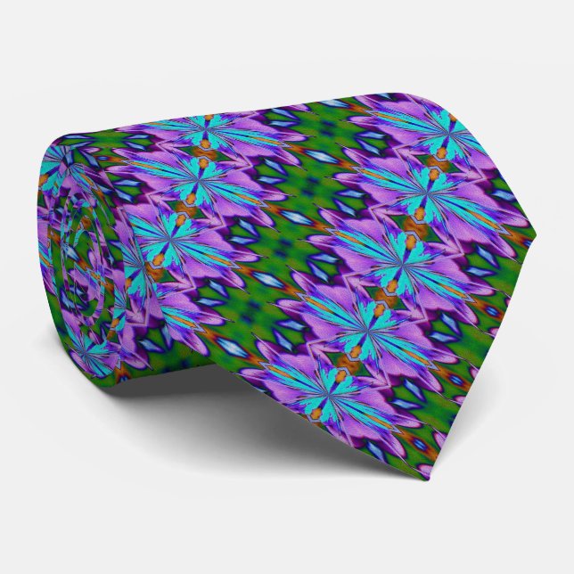 Purple Turquoise Green Abstract Design  Tie (Rolled)