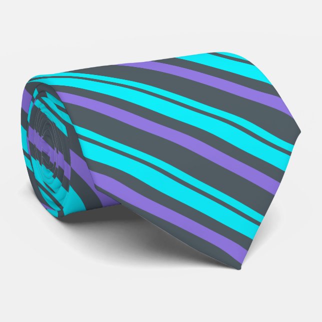 Purple Turquoise Grey Stripes Tie (Rolled)