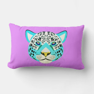 Purple & Turquoise Leopard Head Lumbar Pillow