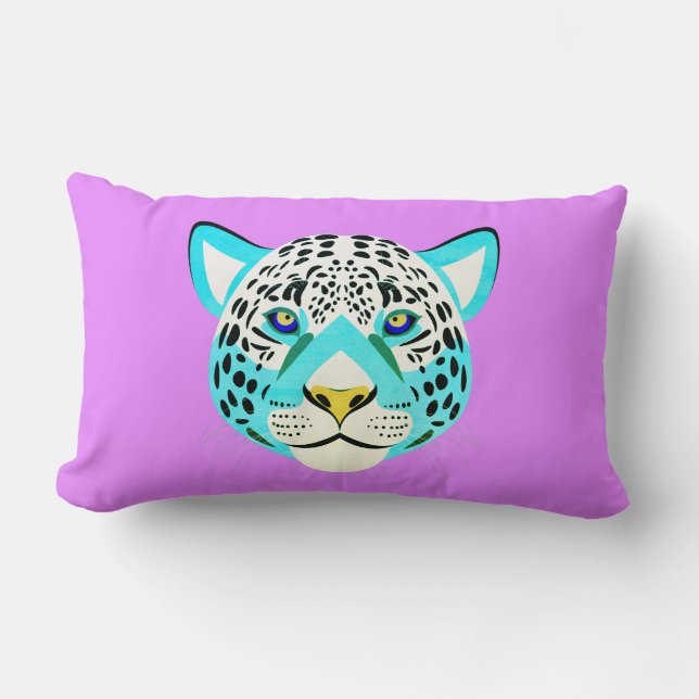 Purple & Turquoise Leopard Head Lumbar Pillow (Front)