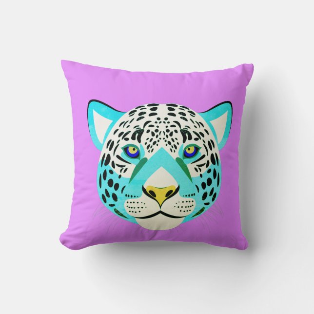 Purple & Turquoise Leopard Throw Pillow (Front)