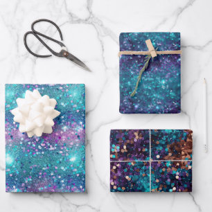 Purple Turquoise Mermaid Sparkle Girly Glitz Wrapping Paper Sheet