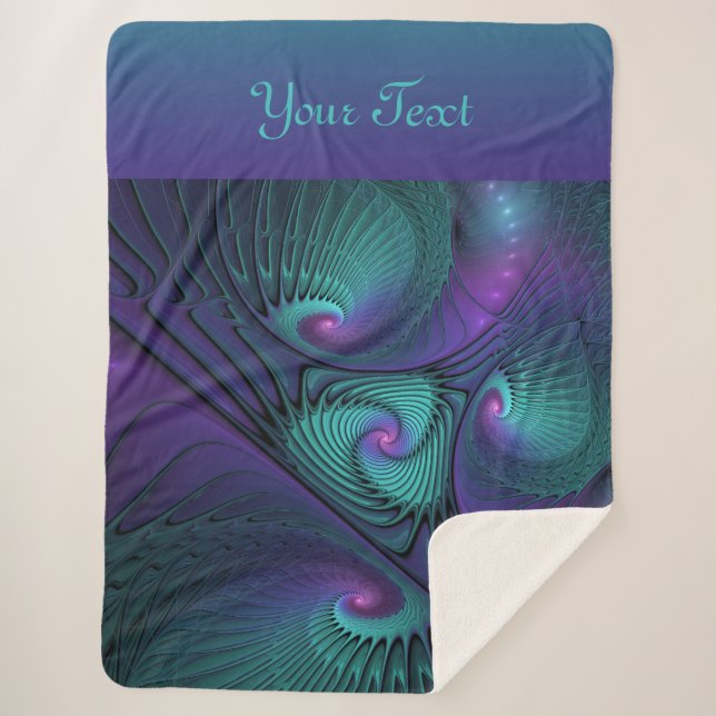 Purple Turquoise modern abstract Fractal Art Text Sherpa Blanket (Front)