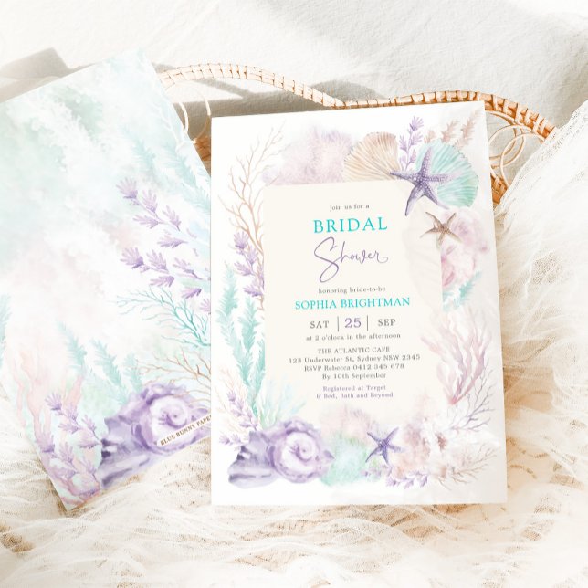 Purple Turquoise Ocean Bridal Shower Under the Sea Invitation (Creator Uploaded)