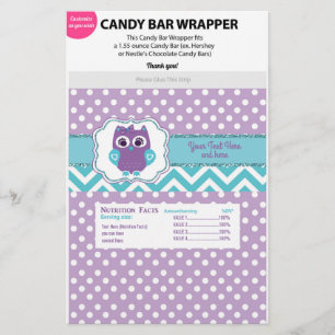 Purple Turquoise Owl Chocolate Wrapper Bar Shower