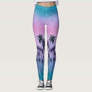 Purple-turquoise Palmtrees Leggings