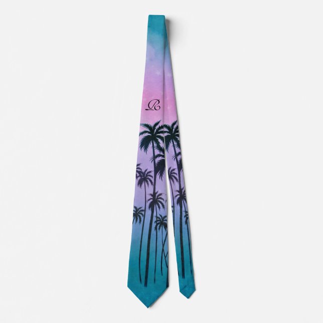 Purple-turquoise Palmtrees Tie (Front)