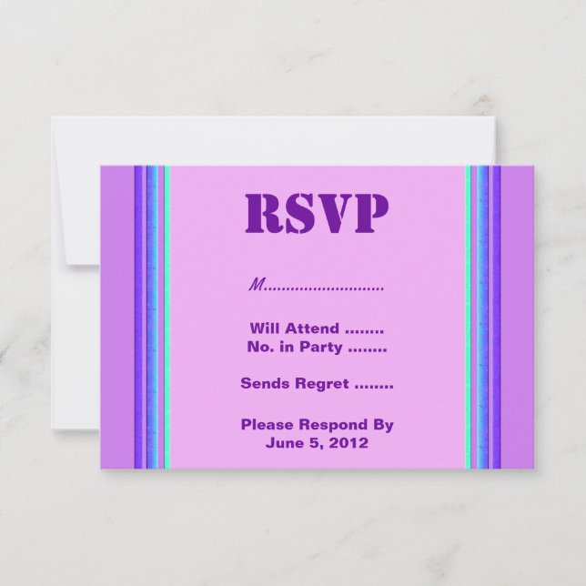 Purple turquoise stripe RSVP Card (Front)