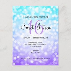 Purple Turquoise Sweet 16 Birthday Glitter Lights Invitation