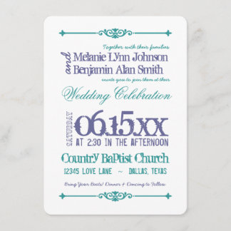Purple Turquoise Typography Wedding Invitations