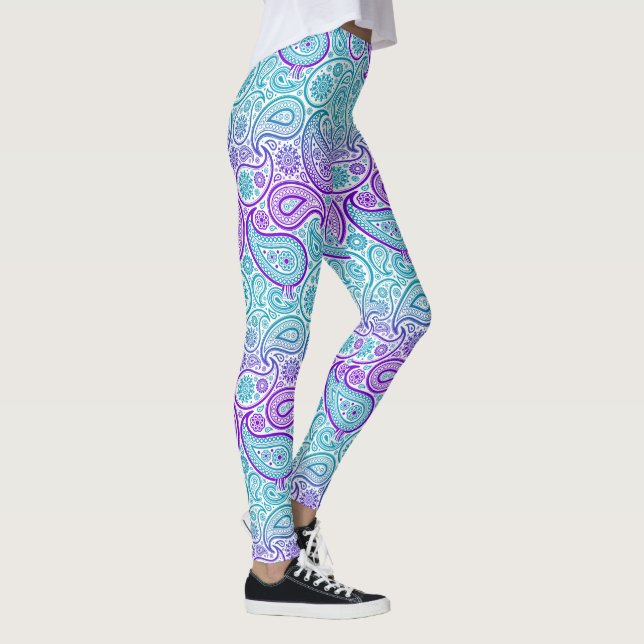 Purple turquoise & white paisley pattern no2 leggings (Right)