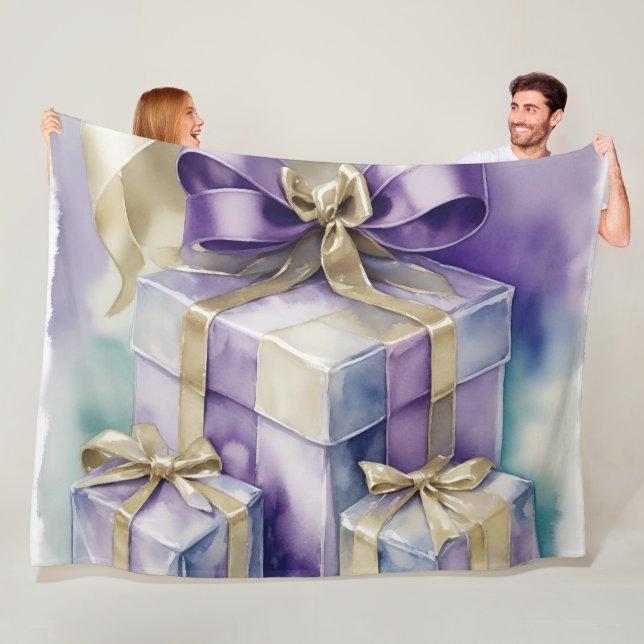 Purple Turquoise Wrapped Gifts Fleece Blanket (In Situ)