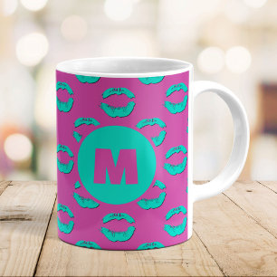 Purple & Turquoise XOXO Kissing Lips Personalized Coffee Mug