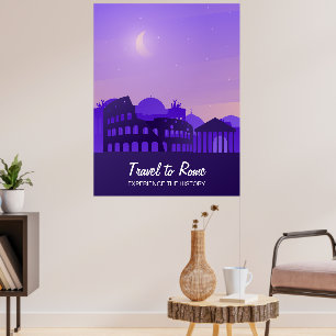 Purple Twilight Cityscape Rome Travel Poster