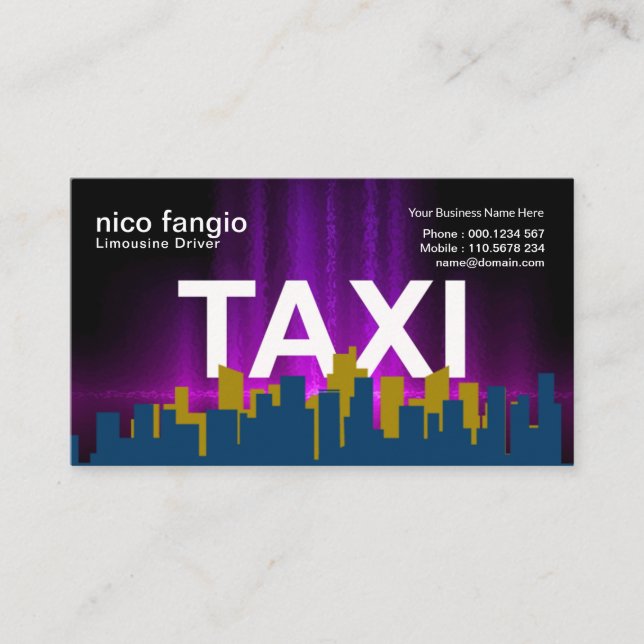 Purple Twilight Sky Luminous TAXI Cloud Taxi Business Card (Front)