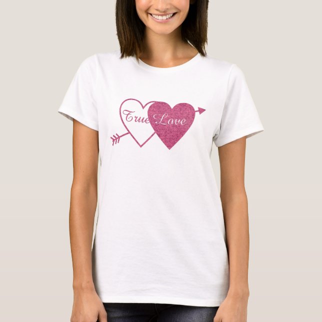 Purple Twin Hearts with Arrow Valentine's Day T-Shirt (Front)