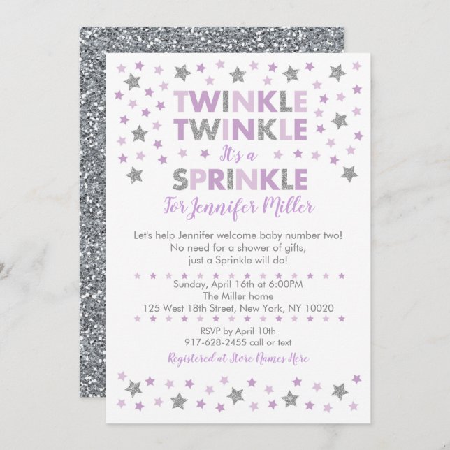 Purple Twinkle Star Baby Sprinkle Invitation (Front/Back)