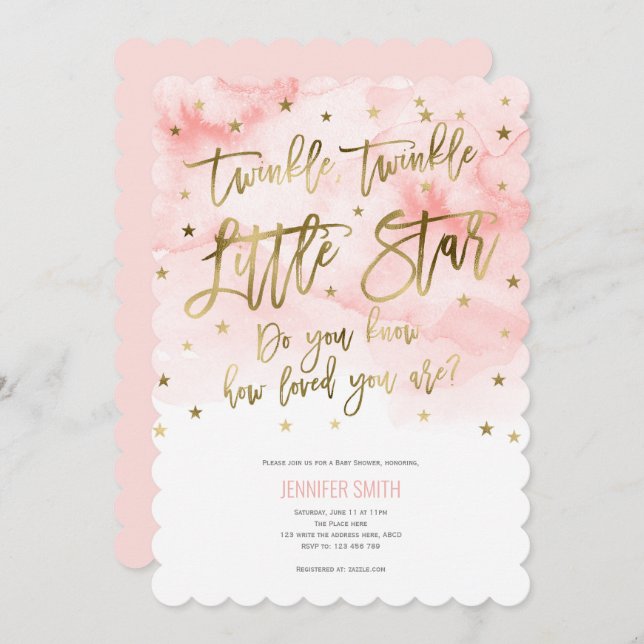 Purple, Twinkle Stars , Watercolor, Baby Girl Invitation (Front/Back)