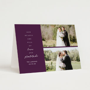 Purple Two Photo Folded Wedding Thank You Card