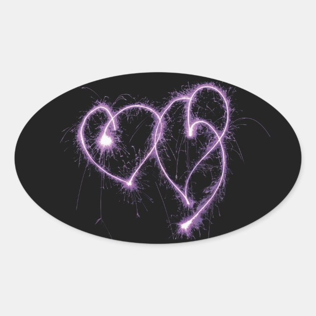 Purple Two Sparkler Hearts Oval Sticker (Front)