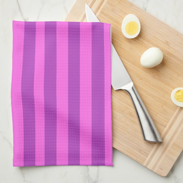 Purple Two Tone Stripes  Tea Towel (Quarter Fold)