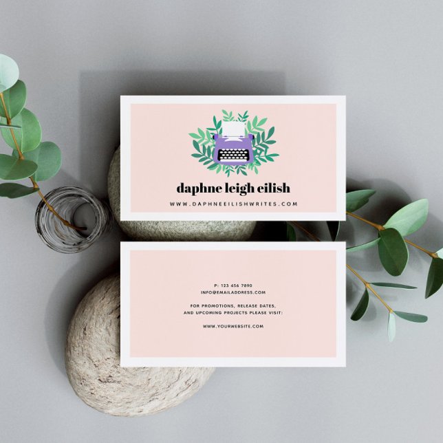 Purple Typewriter Greenery Author Writer Business Card (Creator Uploaded)