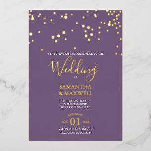 Purple Typography Wedding Foil Invitation