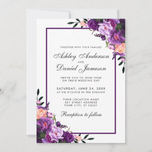 Purple Ultra Violet Floral Wedding Invitation