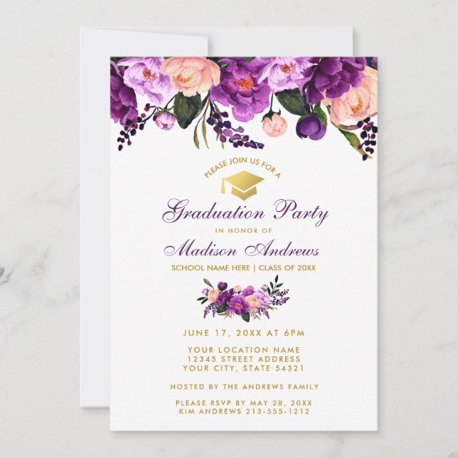 Purple Ultra Violet Graduation Party Invite PF (Front)