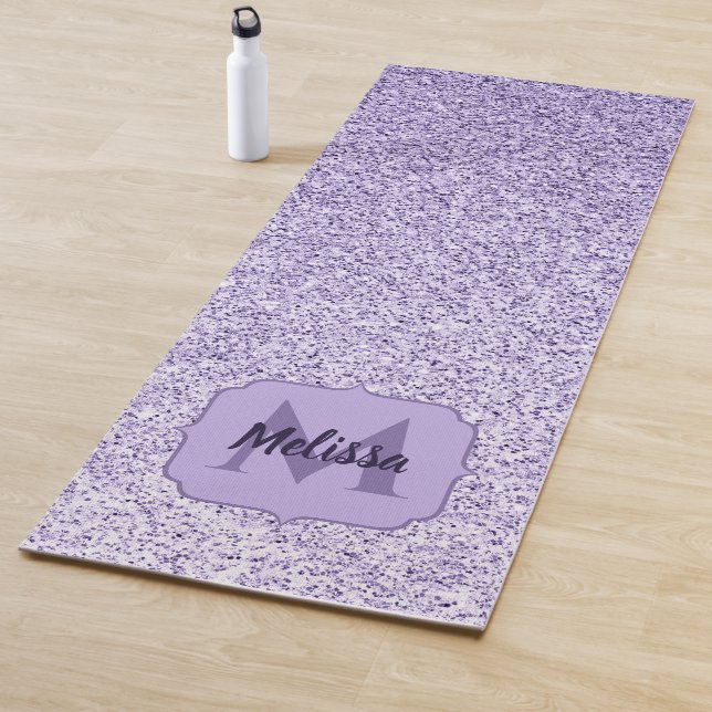Purple Ultra violet light glitter sparkle Monogram Yoga Mat (In Situ)