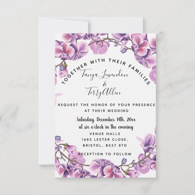 purple ultraviolet floral wedding INVITE CARD (Front)