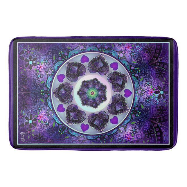 Purple umbrella & hearts .7 bath mat (Front)