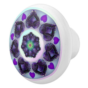 Purple umbrella & hearts .7 ceramic knob