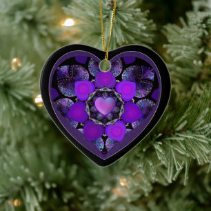 Purple umbrella & hearts .7 ceramic ornament