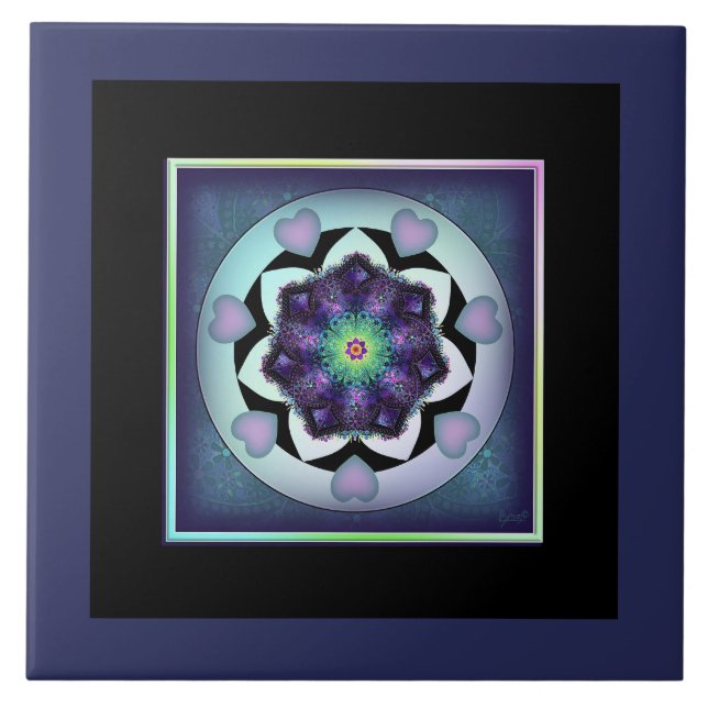 Purple umbrella & hearts .7 ceramic tile (Front)