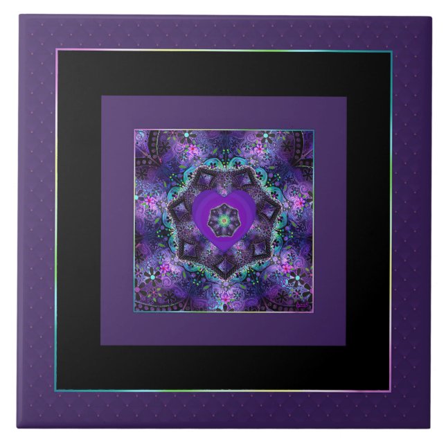 Purple umbrella & hearts .7 ceramic tile (Front)