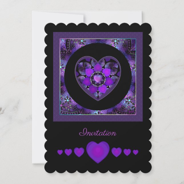 Purple umbrella & hearts .7 invitation (Front)